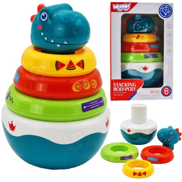WOOPIE BABY Zabawka Sensoryczna Dino Układanka Piramidka dla Niemowląt - 001