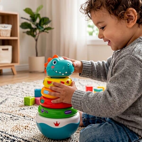 WOOPIE BABY Zabawka Sensoryczna Dino Układanka Piramidka dla Niemowląt - 003