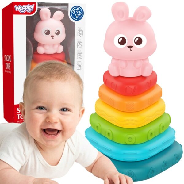 WOOPIE BABY Piramidka Sensoryczna Wieża Sorter Króliczek 6m+ - 001