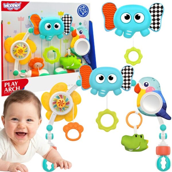 WOOPIE BABY Łuk Sensoryczny Z Zabawkami Do Łóżeczka i Wózka Słoń Papuga - 001