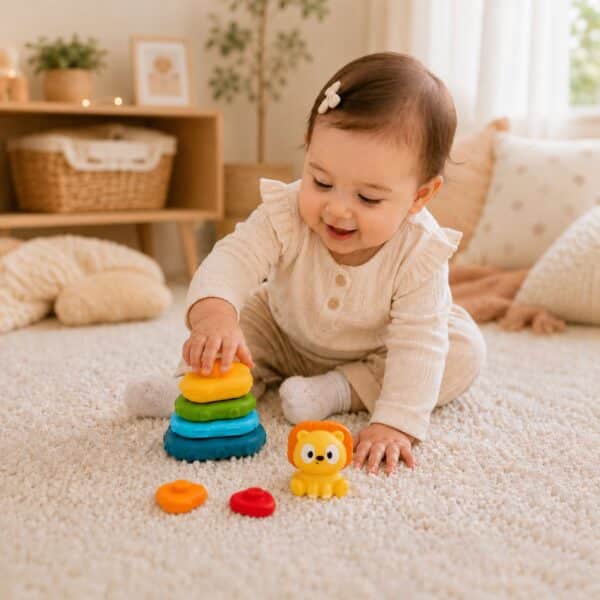 WOOPIE BABY Piramidka Sensoryczna Wieża Układanka Lew 6m+ - 004