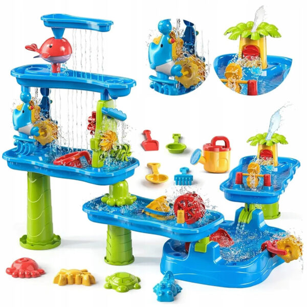 WOOPIE Ogromny Aquapark Stolik Wodny 6w1 Piaskownica Wodospad Tor Wodny 6-poziomowy Modułowy - 001