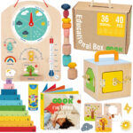 Drewniane centrum edukacyjne 6w1 Tooky Toy - Pudełko Montessori - 001