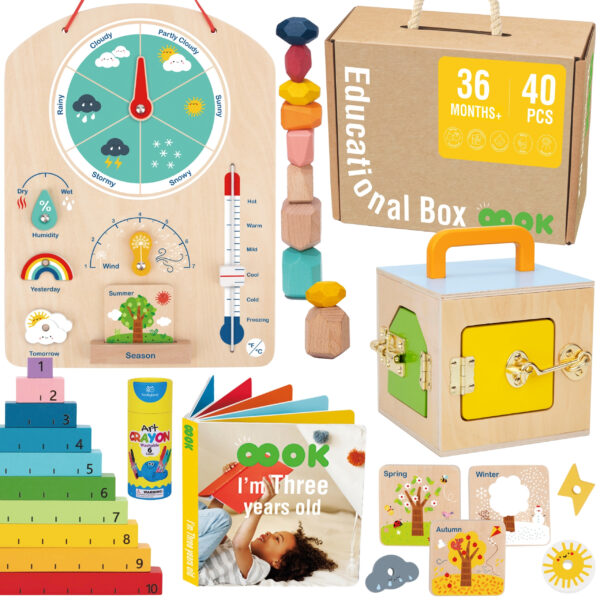 Drewniane centrum edukacyjne 6w1 Tooky Toy - Pudełko Montessori