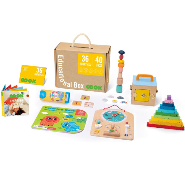 Drewniane centrum edukacyjne 6w1 Tooky Toy - Pudełko Montessori - 011