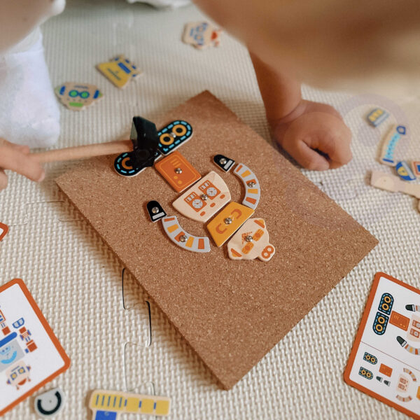 Przybijanka korkowa Roboty zestaw Montessori - Viga Toys 45 el. - 004