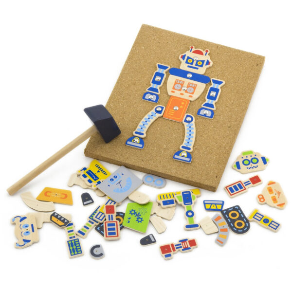 Przybijanka korkowa Roboty zestaw Montessori - Viga Toys 45 el. - 008