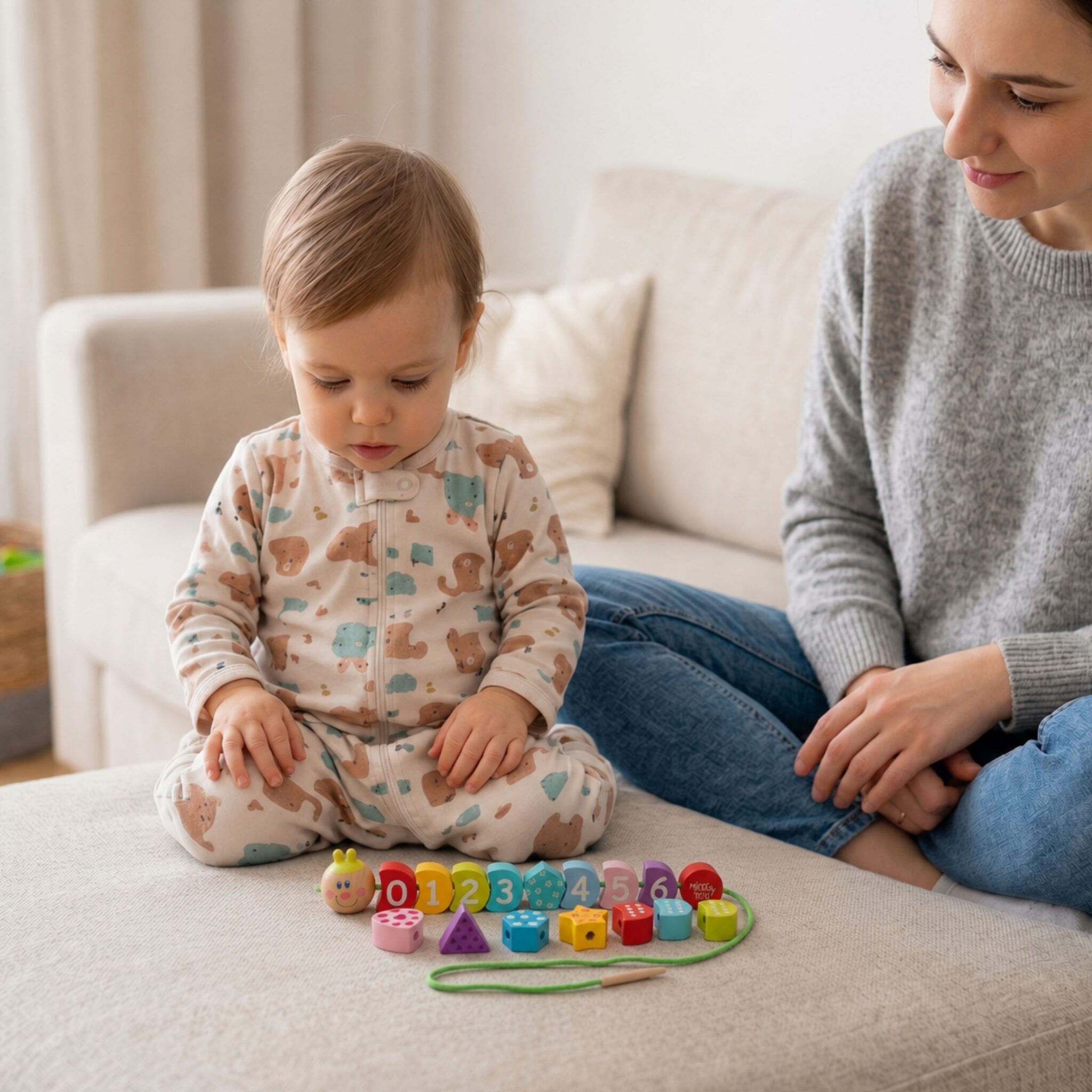 Drewniane klocki do nawlekania gąsienica nauka liczenia 20 el. - Tooky Toy - 002