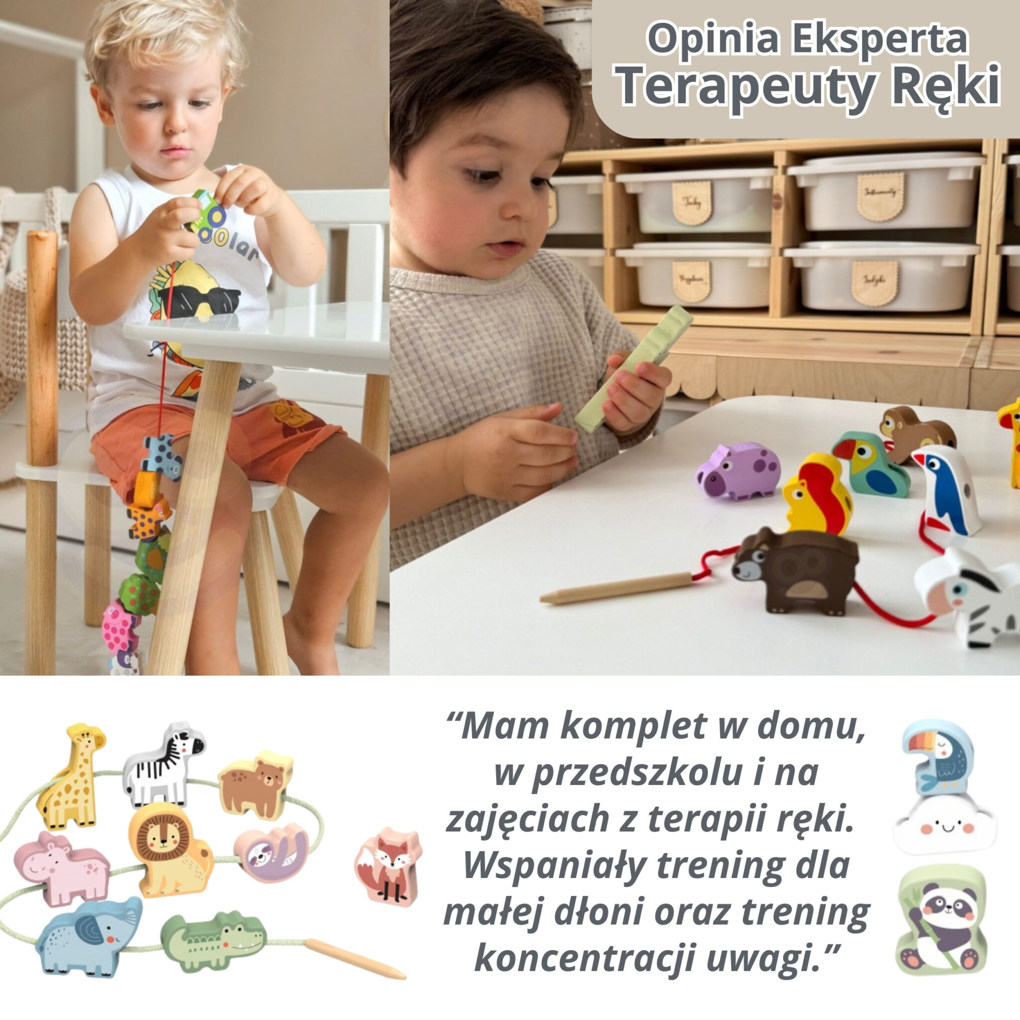 Drewniane klocki do nawlekania gąsienica nauka liczenia 20 el. - Tooky Toy - 004