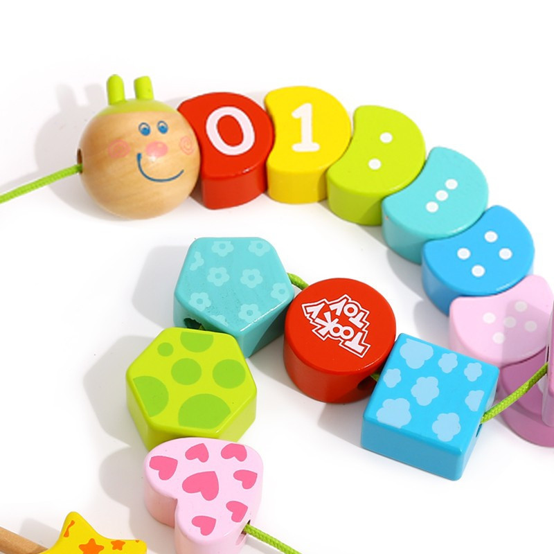 Drewniane klocki do nawlekania gąsienica nauka liczenia 20 el. - Tooky Toy - 006