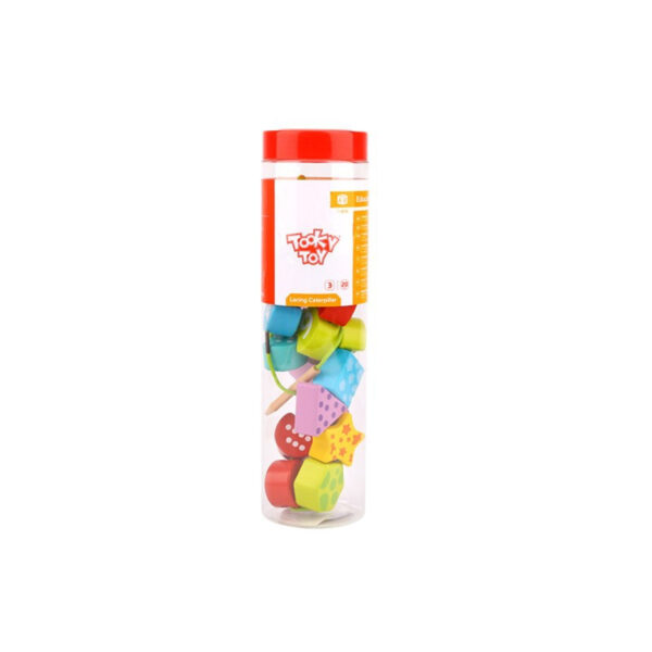 Drewniane klocki do nawlekania gąsienica nauka liczenia 20 el. - Tooky Toy - 008