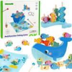 Edukacyjna gra zręcznościowa 4w1 wieloryb i rybki drewniana - Tooky Toy - 001