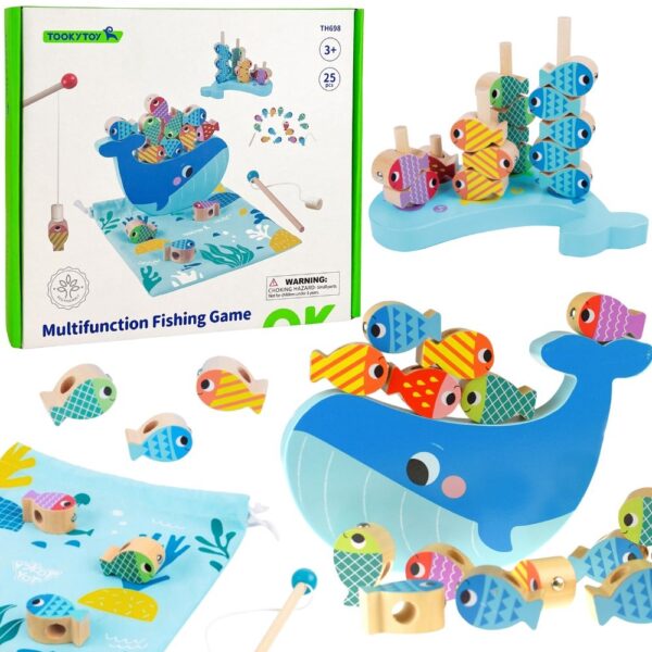 export Edukacyjna gra zręcznościowa 4w1 wieloryb i rybki drewniana - Tooky Toy