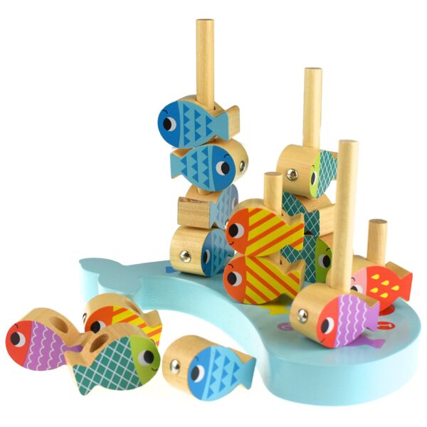 Edukacyjna gra zręcznościowa 4w1 wieloryb i rybki drewniana - Tooky Toy - 010