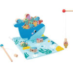 Edukacyjna gra zręcznościowa 4w1 wieloryb i rybki drewniana - Tooky Toy - 012