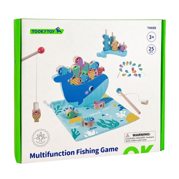 Edukacyjna gra zręcznościowa 4w1 wieloryb i rybki drewniana - Tooky Toy - 013