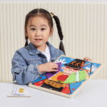 Drewniana tablica manipulacyjna klamry zamki magik Montessori - Viga - 003