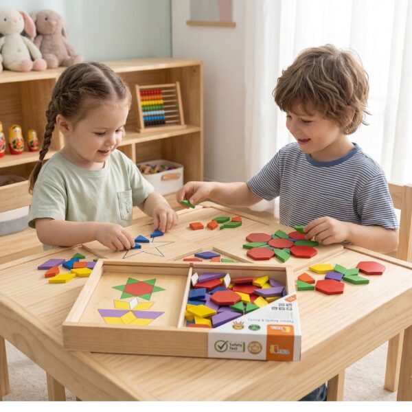 VIGA Drewniana Mozaika Geometryczna Klocki Dienesa Układanka Logiczna Montessori148 el - 002