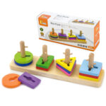 VIGA Drewniane klocki z sorterem kształtów Montessori - 001