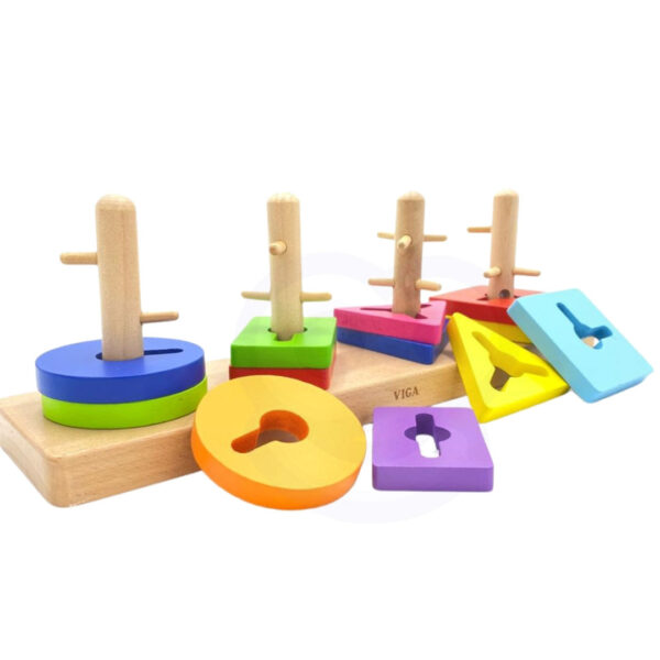 VIGA Drewniane klocki z sorterem kształtów Montessori - 007
