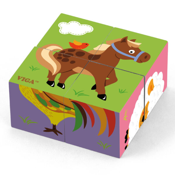 Edukacyjne Klocki Puzzle Viga - Zwierzęta na Farmie Zestaw 6w1 - 003