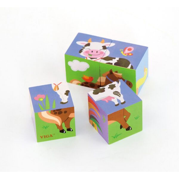 Edukacyjne Klocki Puzzle Viga - Zwierzęta na Farmie Zestaw 6w1 - 004