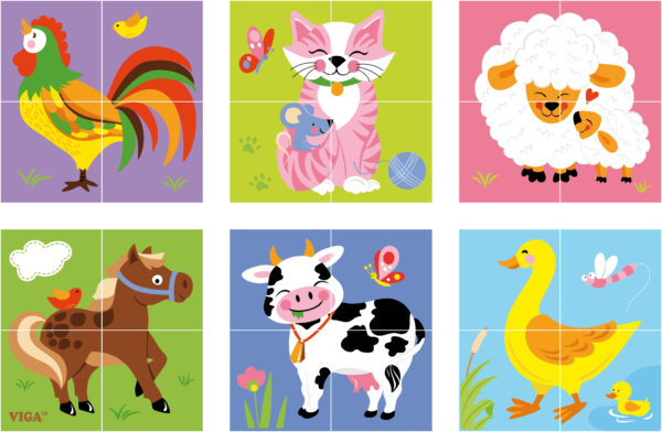 Edukacyjne Klocki Puzzle Viga - Zwierzęta na Farmie Zestaw 6w1 - 005