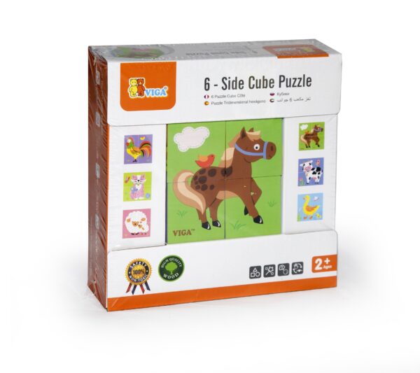 Edukacyjne Klocki Puzzle Viga - Zwierzęta na Farmie Zestaw 6w1 - 006