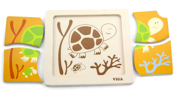 Puzzle Drewniane dla Dzieci 12 Plansz po 4 Elementy ze Stojakiem - VIGA - 006