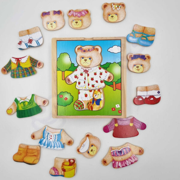VIGA Drewniana Układanka Logiczna Puzzle Ubierz Misia Dziewczynkę - 002