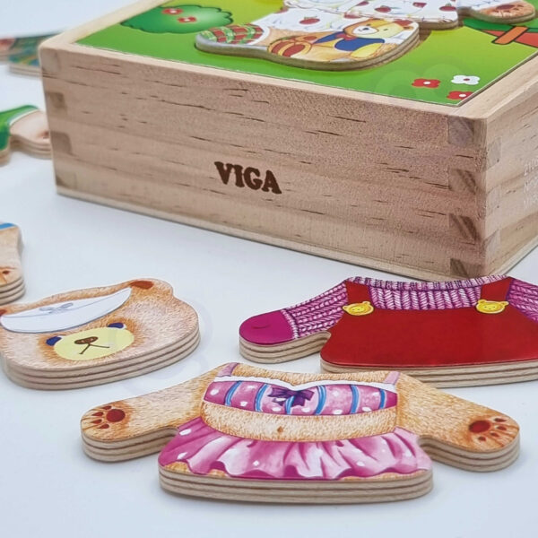 VIGA Drewniana Układanka Logiczna Puzzle Ubierz Misia Dziewczynkę - 003