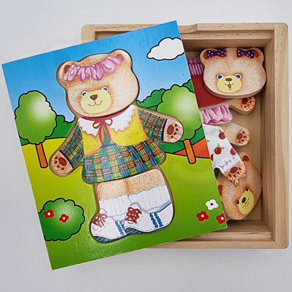 VIGA Drewniana Układanka Logiczna Puzzle Ubierz Misia Dziewczynkę - 004