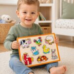 Drewniane puzzle sensoryczne zwierzęta wiejskie układanka klocki - Viga - 002