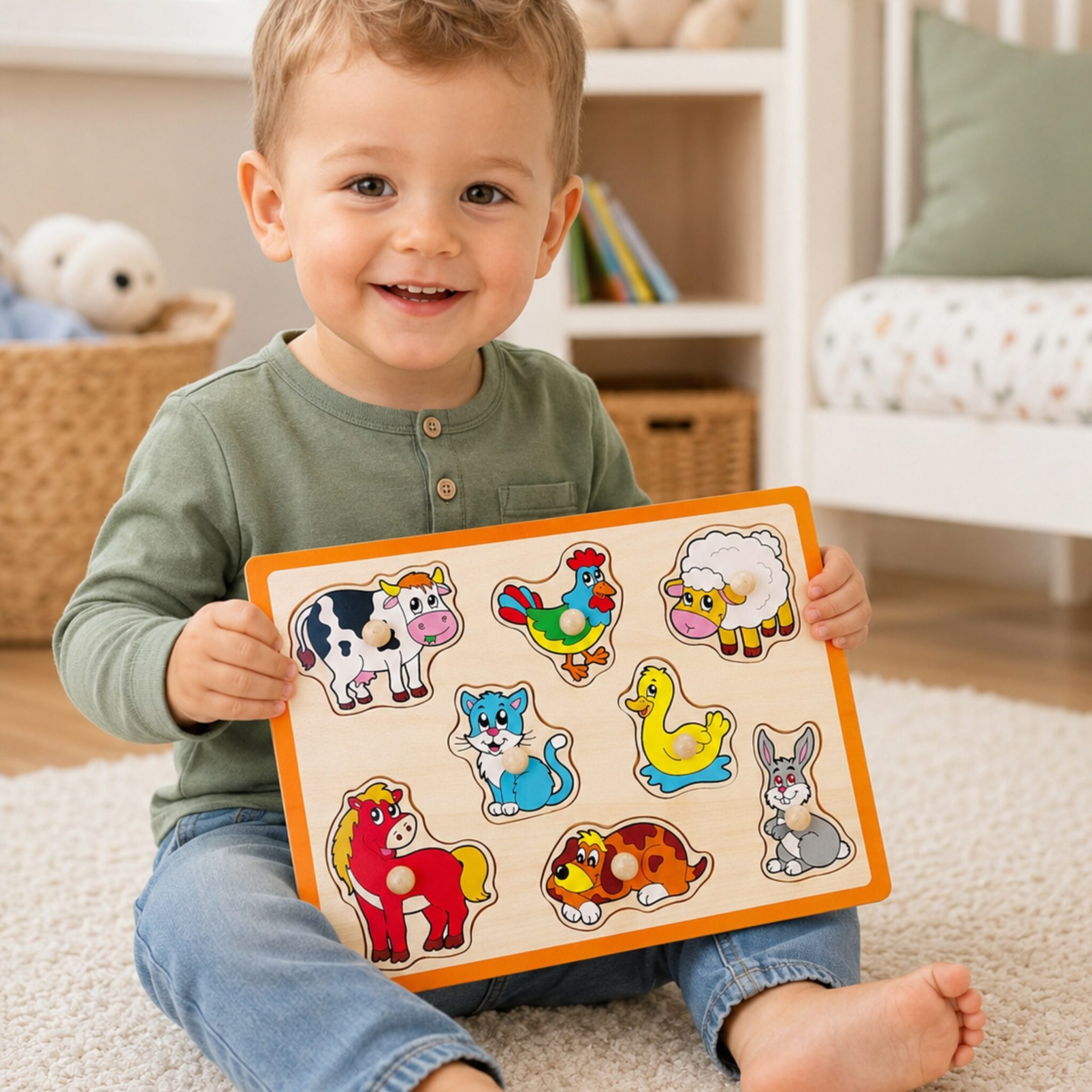 Drewniane puzzle sensoryczne zwierzęta wiejskie układanka klocki - Viga - 002