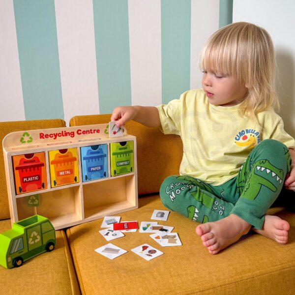 TOOKY TOY Drewniane Centrum Recyklingu Edukacyjny Sorter - 003