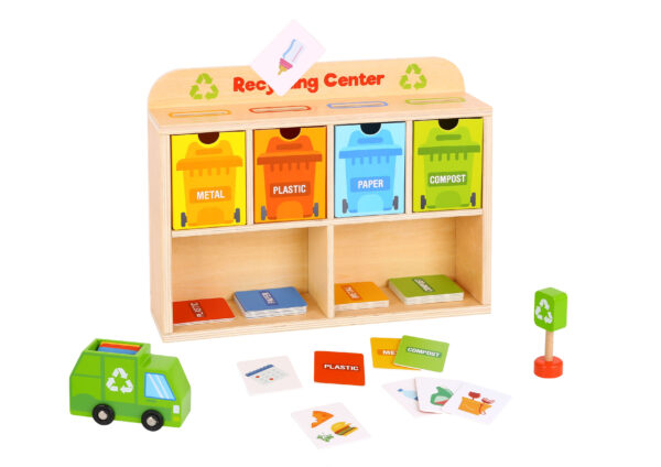 TOOKY TOY Drewniane Centrum Recyklingu Edukacyjny Sorter - 011
