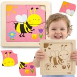 Poręczne puzzle drewniane Pszczoła 15x15 cm dla niemowląt - Viga - 001