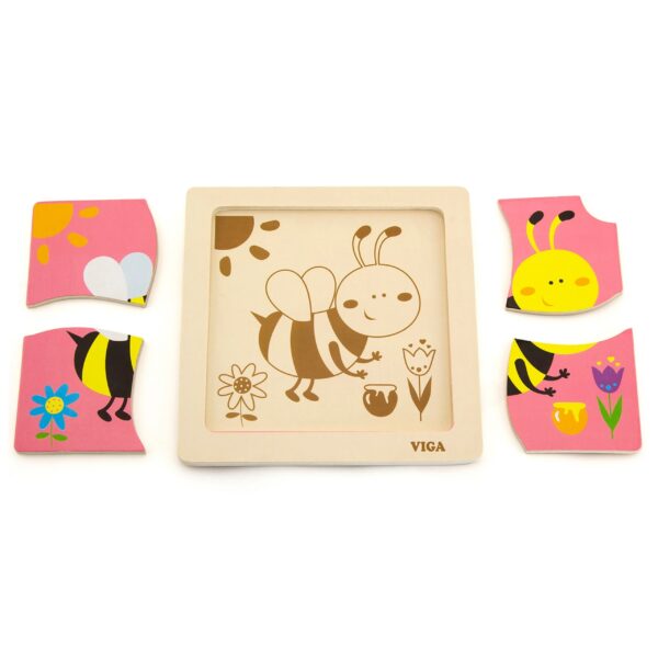 Poręczne puzzle drewniane Pszczoła 15x15 cm dla niemowląt - Viga - 003