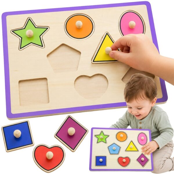 Moje pierwsze puzzle drewniane Viga Toys kształty z pinezką
