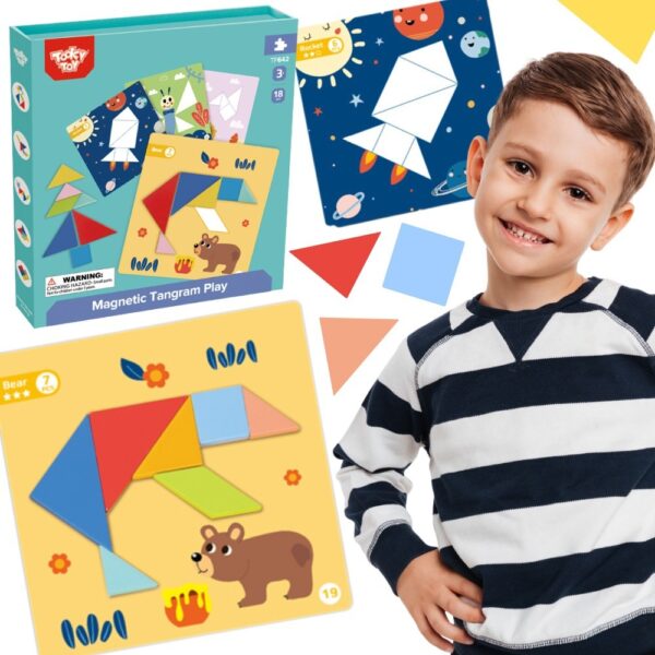 Układanka Magnetyczna Tangram 18 Elementów dla Dzieci 3+ - Tooky Toy