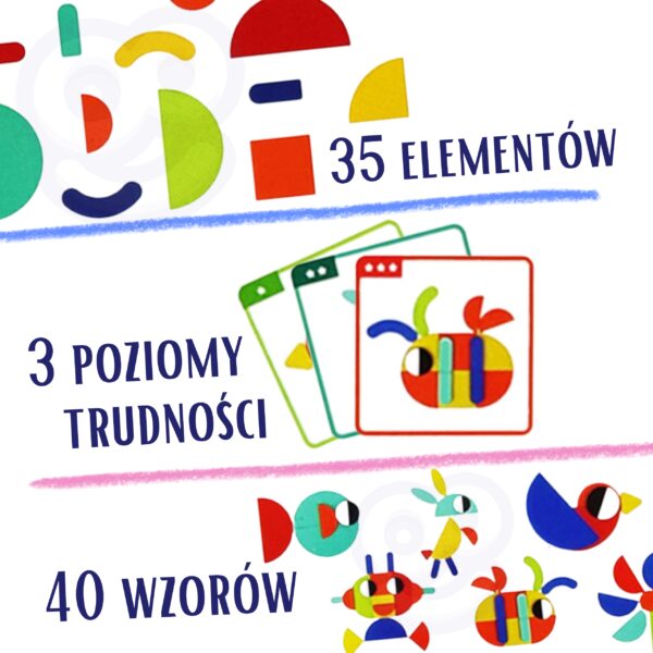 Drewniana układanka Montessori 40 wzorów 55 el. 3+ - WOOPIE GREEN - 013