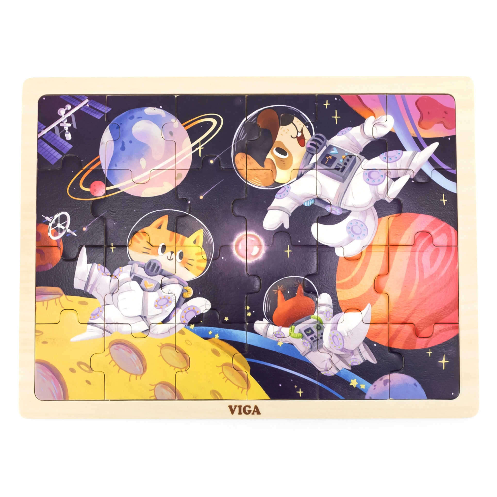 VIGA Drewniane Puzzle Układanka 24 el. Kosmiczna Przygoda - 002