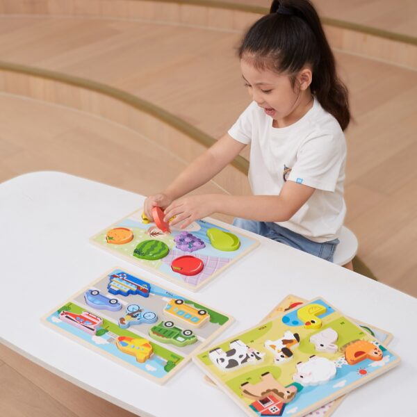 Drewniana Układanka Montessori Viga - Warzywa 2w1 z Figurkami - 004