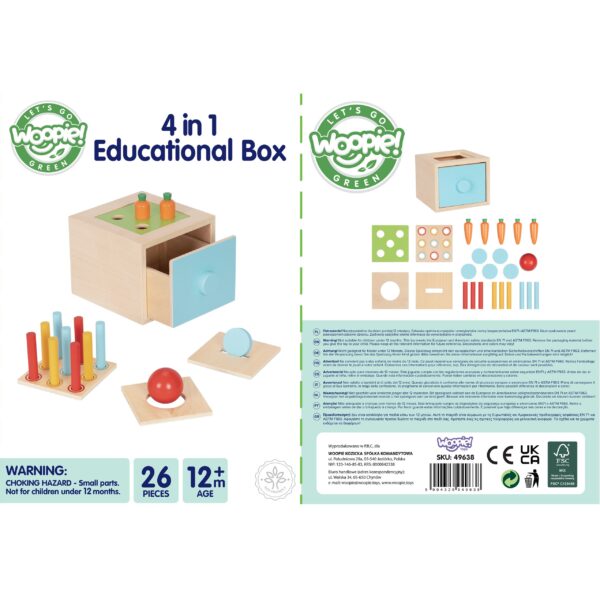WOOPIE GREEN Drewniana Szuflada Edukacyjna 4w1 Sorter Montessori Gra w Marchewki FSC - 014