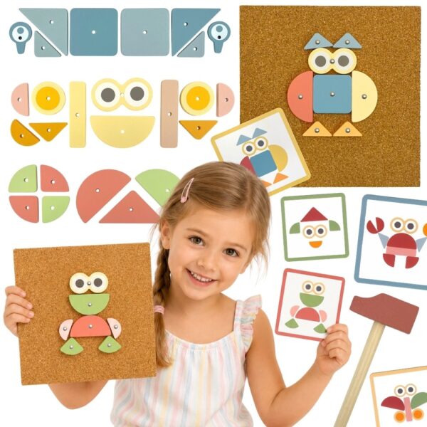 export Przybijanka Montessori drewniana młotek 20 wzorów 82 el. 4+ - WOOPIE GREEN