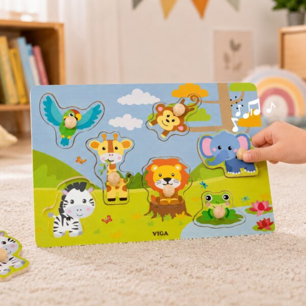 VIGA Puzzle Dźwiękowe Dopasuj Zwierzęta Egzotyczne - 002