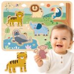 TOOKY TOY Drewniana Układanka Montessori Interaktywne Puzzle Dźwiękowe Dzikie Zwierzęta Safari - 001