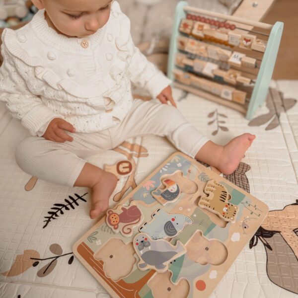 TOOKY TOY Drewniana Układanka Montessori Interaktywne Puzzle Dźwiękowe Dzikie Zwierzęta Safari - 003