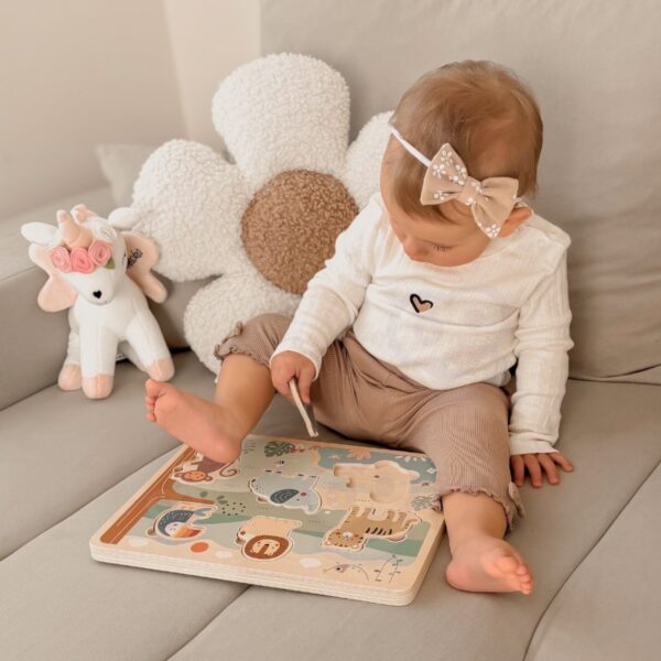 TOOKY TOY Drewniana Układanka Montessori Interaktywne Puzzle Dźwiękowe Dzikie Zwierzęta Safari - 004