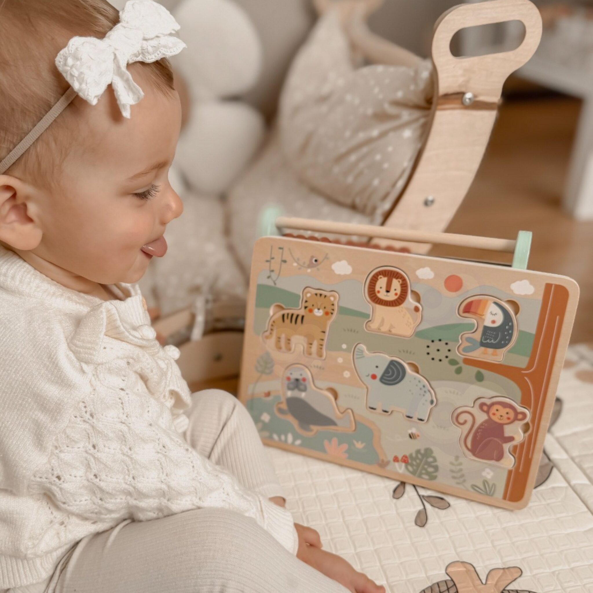 TOOKY TOY Drewniana Układanka Montessori Interaktywne Puzzle Dźwiękowe Dzikie Zwierzęta Safari - 005